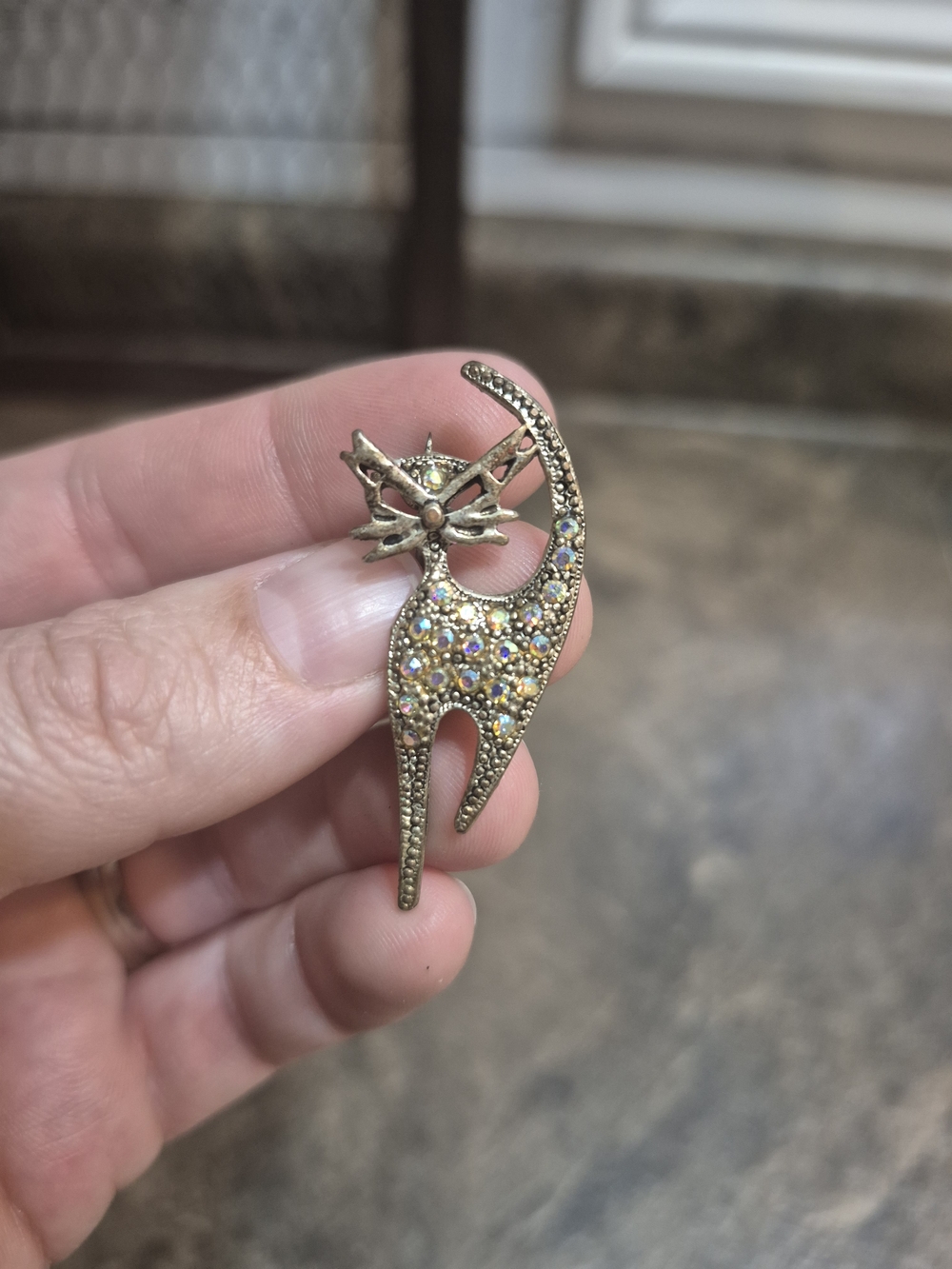 Gold-Tone Crystal Cat Brooch - Gold